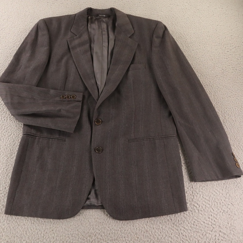 VTG Chalk Stripe Jacket M Gray 100% Wool Merino Blazer Sport Coat Italy 40R